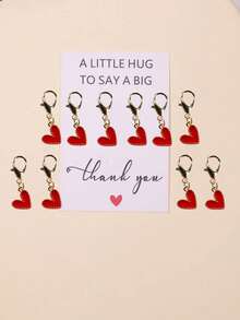 10 piezas Llavero de aleación con forma de corazón y tarjeta de mensaje personalizable - Colgante dorado, corazón de dibujos animados, regalo de agradecimiento, adecuado para maestros, novias, madres, mejores amigas | Regalo personalizado | Ideal para Navidad - Rojo - Ver 6