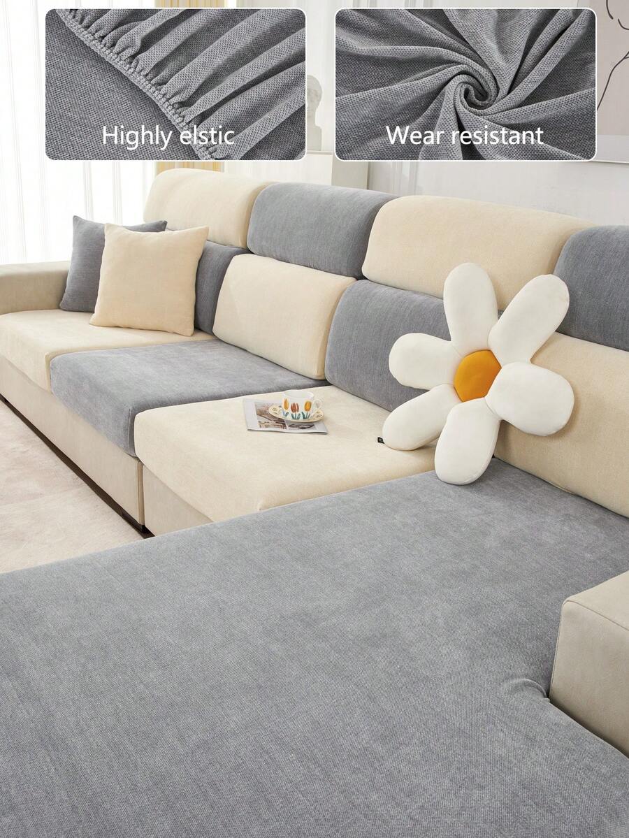 1pc Stretch Sofa Cover, Non-Slip Velvet Full Coverage Sofa Seat Cover, All Season Universal Sofa Cushion Cover, Fabric Thickened Sofa Blanket, Machine Washable, Dust-Proof, Pet-Friendly, Home Decor, Adjustable For Corner Sofa, Bedroom, Office, Living Room 1/2/3/4 Seater