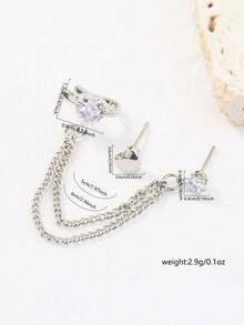 Nooxian 2件套优雅甜美心形立方氧化锆铜质夹式耳环和耳钉，独特心形铜耳环首饰，女士礼物 - 銀色 - 查看 7