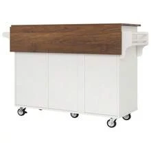 Kitchen Trolley With Diagonal Striped Cabinet Doors, Removable Serving Cart With Towel Rack And Spice Shelf, Adjustable Dividers, Kitchen Buffet, Wood-Look Tabletop, White - White - View 5