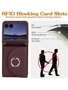 Ốp lưng kiêm ví đeo chéo AWQUER bằng da PU giả, phù hợp với Galaxy Z Flip 7 6 5 4 3 5G, có khe đựng thẻ, túi đựng điện thoại kèm vòng đeo tay, phù hợp với Galaxy ZFlip7 ZFlip6 ZFlip5 ZFlip4 ZFlip3, có chân đế, chống RFID. - Màu Đỏ Sâu - Xem 6