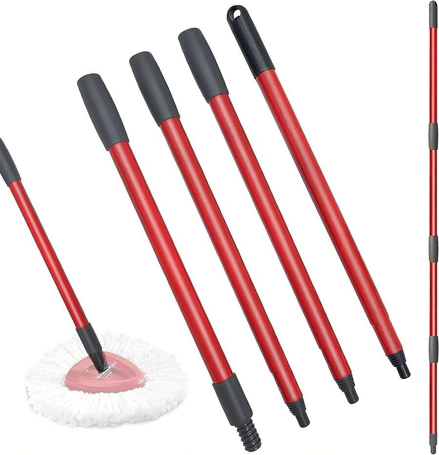 Spin Mop Replacement Handle - 4-Section 30" To 58" Mop Handle Replacement Stick, EasyWring Handle For Floor Cleaning (Mop Head & Base Not Included) - 紅色 - 查看 1