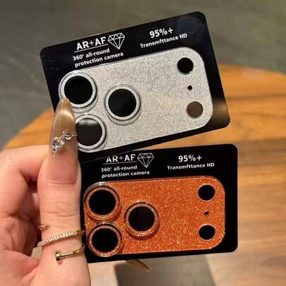 1pc Glitter Integrated Tempered Glass Camera Lens Protector, Full Coverage Anti-Scratch Camera Protective Cover, Compatible With Iphone 17/17 Air/17 Pro/17 Pro Max Series Applicable To Daily Shield, Office, Home Daily Shield Office Home Phone Camera Cover Sparkling Crystal Waterproof Shockproof Anti-Fall Scratch Resistant