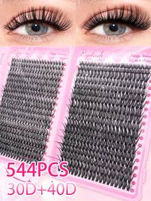 544PCS Clusters D Curl Fake Eyelashes High Capacity Suit For Thick Fluffy, Natural Look Eyes Makeup Beauty, DIY At Home Large Capacity Individual Eyelashes Book For Beginner Friendly, Starter, Makeup Artist, Soft And Long Lasting False Lashes, Diy Fox/Cat Eyes Makeup Segmented Lashes Extensions, Eyes Lashes Book Portable For Travel, Suit For Stage,Wedding,Outdoor,Daily Work, Music Party Using - D - 查看 10
