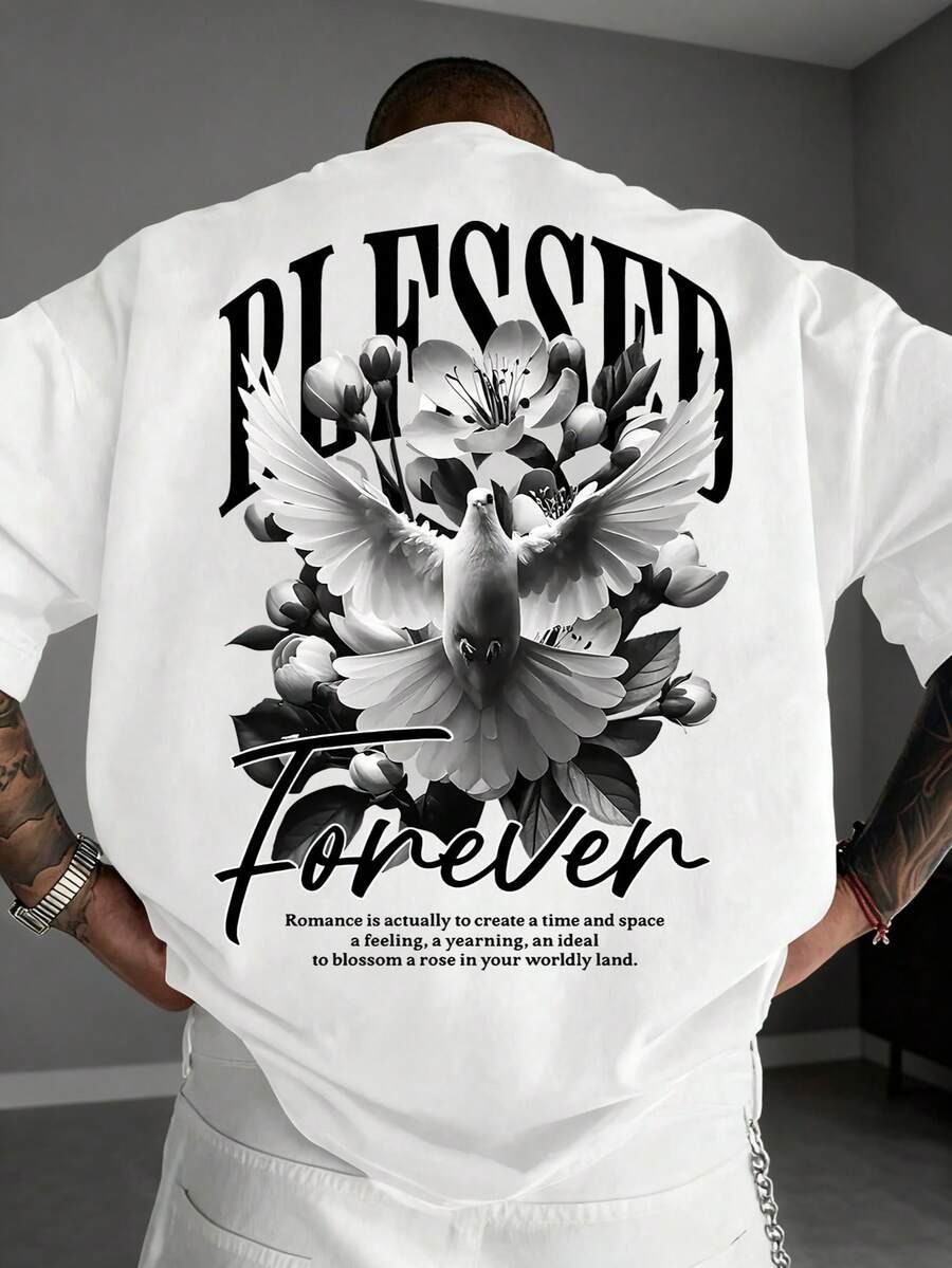 男士休闲百搭简约图案印花短袖T恤 - 白色 - 查看 1