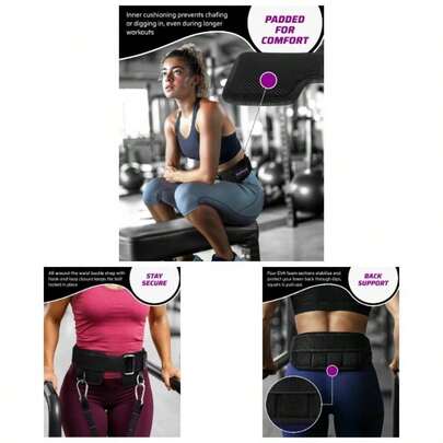 - Cinturn de inmersin con peso para mujer, para dominadas, inmersiones y sentadillas, ajuste sin pellizcos, hebilla antideslizante, color negro elegante con costuras moradas, 2 correas y 2