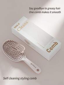 2-In-1 Self-Cleaning Wet & Dry Brush, Curved Ventilated Massage Paddle Brush, Suitable For Curly Hair, Easily Detangles Hair - Multicolor - View 3