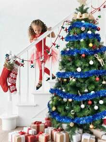 1 Set/2 Pieces/6 Pieces 2 Meters/Extended High-Density Madder Dyed Party Easter Party Decoration Fluffy Purple Metal Wreath, Christmas Foil Metal Wreath Decoration, Suitable For Christmas Trees, Tree Skirts, Staircase Decorations