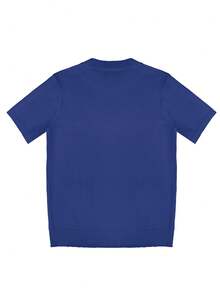 Áo chui đầu dệt kim tay ngắn màu trơn đa năng thường ngày cho nam - Màu xanh lam - Xem 5