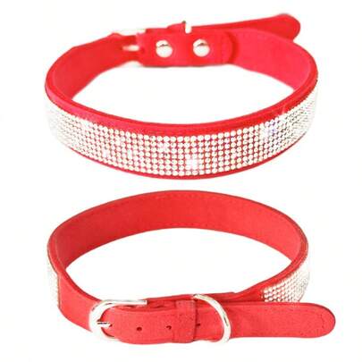 Luxury Rhinestone Comfortable Suede Microfiber Pet Collar. Luxury Rhinestone, Rhinestone More And Shinier; Suede Microfiber Material, Soft, Comfortable And Strong To Pull Constantly, Wear-Resistant, Cold-Resistant And Aging-Resistant; Rhinestone Thick Rubber Bottom + Suede Microfiber + High Temperature Hot Drill, The Bonding Is Firm And Does Not Drop The Diamond; Zinc Alloy Material Hardware Is Strong And Durable. Complete Size, Suitable For Small, Medium And Large Dogs