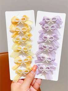 12pcs Kids Cute Minimalist Fashion Cartoon Pearl Bow Hair Clips, Versatile Elegant Gentle Sweet Side Bangs Clips Hair Accessories, No Card Packaging - Multicolor - View 8