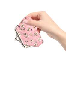 帆布花卉随机图案迷你零钱包，可爱小钱包，可爱小零钱袋，男女通用，母亲节理想礼物，可放入大包中携带，也可作为口红/香水收纳包（图案数量和样式随机），适合旅行和日常使用。 - 彩色 - 查看 5