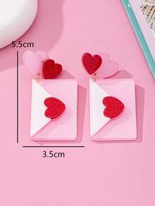 1 Cặp phong bì Acrylic màu hồng ngày lễ tình nhân & Hoa tai hình trái tim, Quà tặng hàng ngày cho các cô gái - phong bì - Xem 8