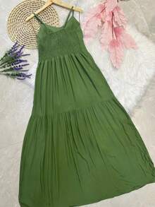 vestido longa com bojo  tecido viscolinho fashion confortavel - Verde Militar - Visão 3