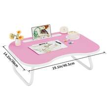 Foldable Laptop Lap Desk With Cup Holder And Drawer - Portable Dining Bed Tray For Eating, Writing, Sofa And Floor Use - 黑胡桃木 - 查看 7