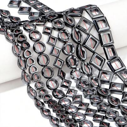 1串混合空心黑玛瑙赤铁矿珠子，时尚休闲首饰制作DIY珠子，适用于手链、项链、工艺品、吊坠、装饰品