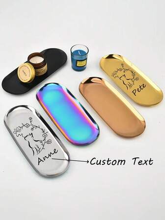 1pc Customized Oval Stainless Steel Jewelry Tray, Solid Color Pattern Jewelry Storage Box, Bathroom And Vanity Tray, Metal Snack Plate
