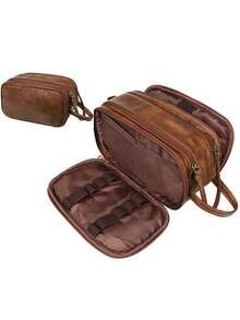 Neceser de Viaje Unisex Impermeable y Plegable de Piel, Gran Capacidad con Gancho Colgante - Ideal para Cosméticos y Herramientas de Afeitado - Multicolor - Ver 3