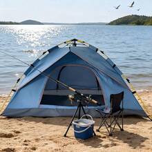 Extra-Large Tent With Mesh Screen, 4-Person (Blue), Lightweight Family Tent|Quick Setup For Park Picnics - Blue - View 2