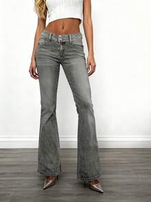 Quần jeans nữ dáng ôm, cạp cao, cài nút, màu denim wash, kiểu dáng thanh lịch cổ điển, phong cách tối giản, gợi cảm và đa năng. - Màu Xám nhạt - Xem 2