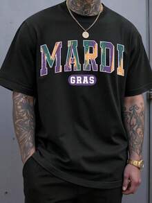 Black T Shirt Mardi Gras Colorful Text Design For Festive Celebrations, 220g - Black - View 1