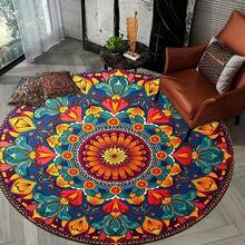 1pc Vibrant Floral Bohemian Pattern Round Area Rug, Suitable For Bedroom, Indoor And Outdoor Decor, Versatile Decorative Floor Mat, Carpet, Home Decor, Living Room Rug, Bedroom Rug, Washable - Multicolor - View 8