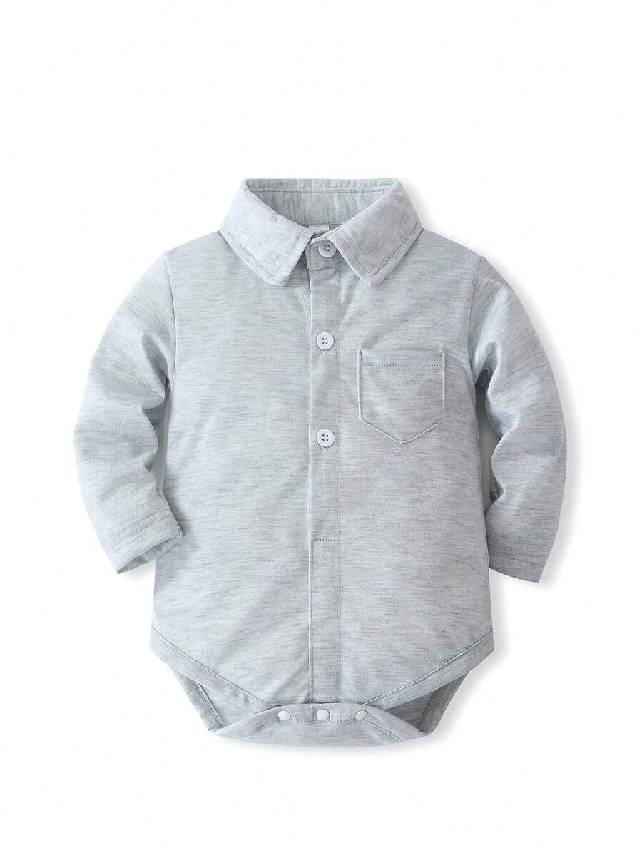 KIMOCAT Infant/Toddler Solid Color Long Sleeve Bodysuit, Baby Bodysuit - Light Grey - View 1