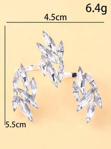 1pc Fully Rhinestoned Geometric Leaf Open Ring, Fashionable European & American Nightclub Party Crystal Finger Ring, Punk Style Personalized Accessory Gift