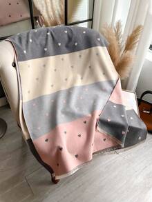 1pc Faux Cashmere Warm Blanket Winter Scarf Fashion Floral Print Thick Pashmina Poncho Tassel Shawl Wraps - Pink Love Heart - View 2
