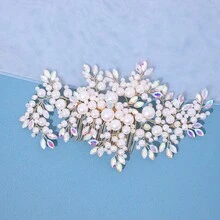 1件优雅女士奢华仿珍珠手工水晶发梳，婚礼头饰，派对配饰 - 彩色 - 查看 10