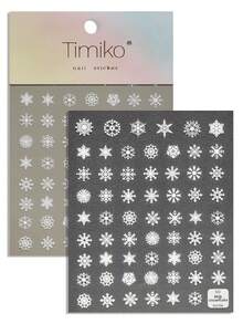 Pegatinas de uñas de Año Nuevo e invierno con diseño de textura en relieve, color blanco simple y puro, con diferentes formas de copos de nieve, adecuadas para DIY personal y crear arte de uñas de temporada invernal - Blanco - Ver 7