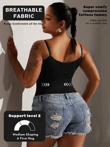 1 件女士加大码无缝提臀紧身衣，塑身衣收腹丁字裤，夏季 - 黑色 - 查看 2