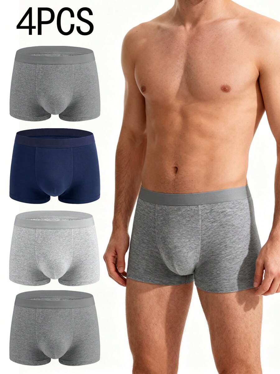 4条装男士透气100%纯棉三角裤，舒适柔软的纯棉平角内裤，万圣节、圣诞节、平安夜送给男友的理想礼物