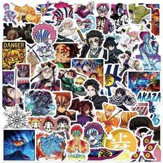 50pcs Cartoon Anime Tanjirou, Inosuke, Zenitsu, Nezuko Graffiti Stickers For Guitar, Notebook, Luggage, DIY Waterproof Kimetsu No Yaiba Stickers
