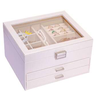 1ชิ้น กล่องเก็บเครื่องประดับสตรีสีพื้นแฟชั่น พร้อมช่องแสง เหมาะสำหรับสร้อยคอ แหวน กำไลข้อมือ ต่างหู ที่เก็บเครื่องประดับ ของขวัญจำเป็นสำหรับผู้หญิง ของขวัญคริสต์มาส