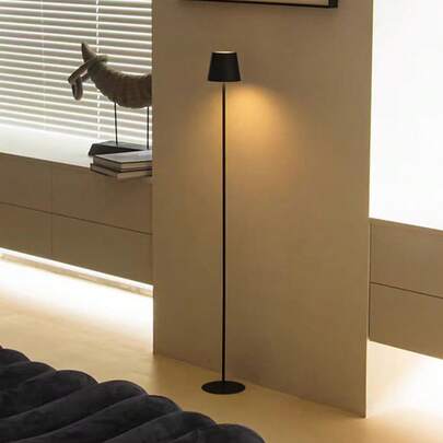 1pc Metal Floor Lamp, Black/White, Minimalist Nordic Style Retro Simple Pole Lamp, Suitable For Living Room, Bedroom, TV Stand, Dining Room, Bedside, Homestay, Dimmable Warm Light, Rechargeable