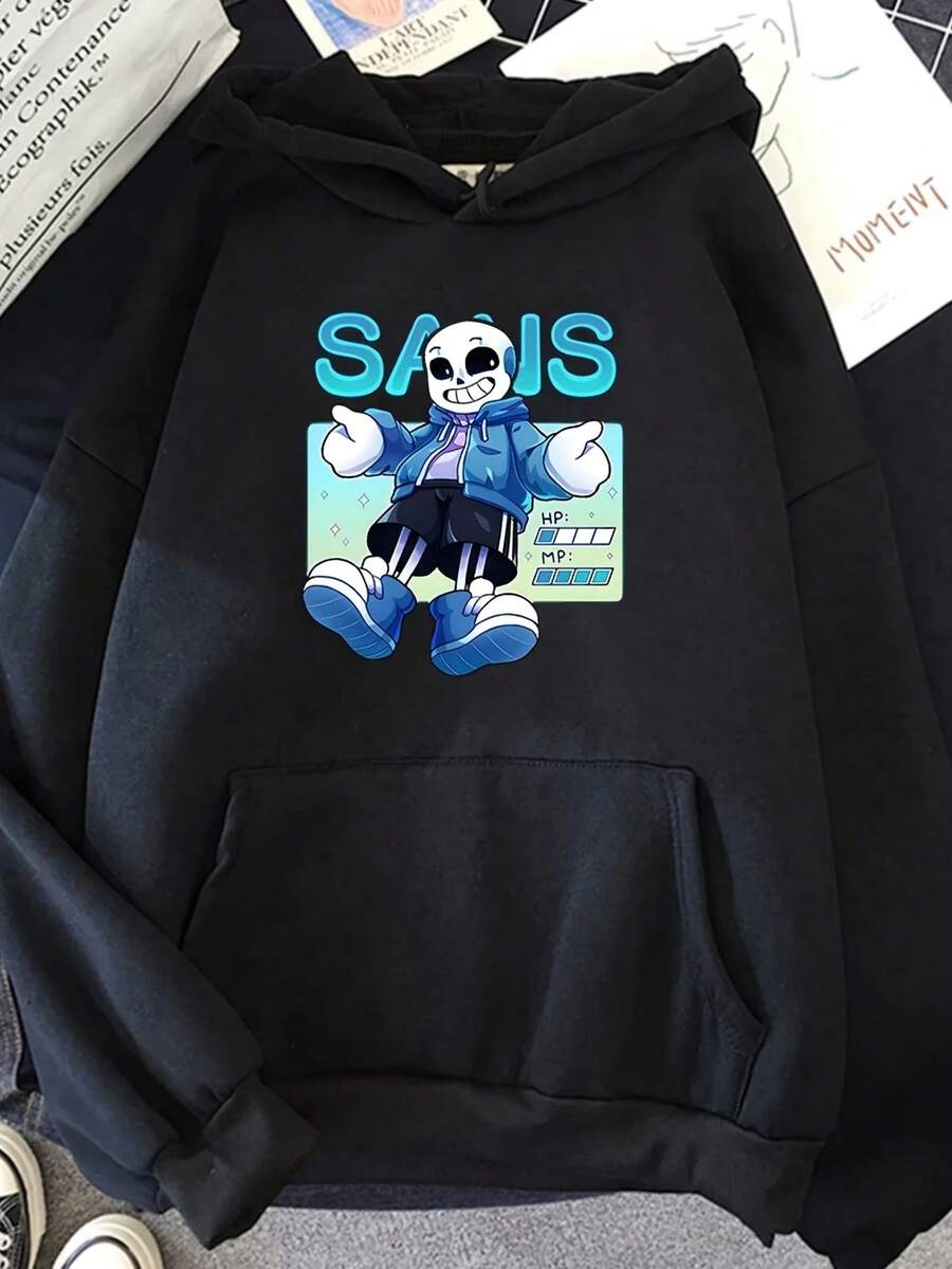 Undertale Sans Print Hoodies Menwomen Winter Fleece Sweatshirts Manga Clothing Comfortable Crewneck Pullovers Casual Sudaderas - 黑色5 - 查看 1