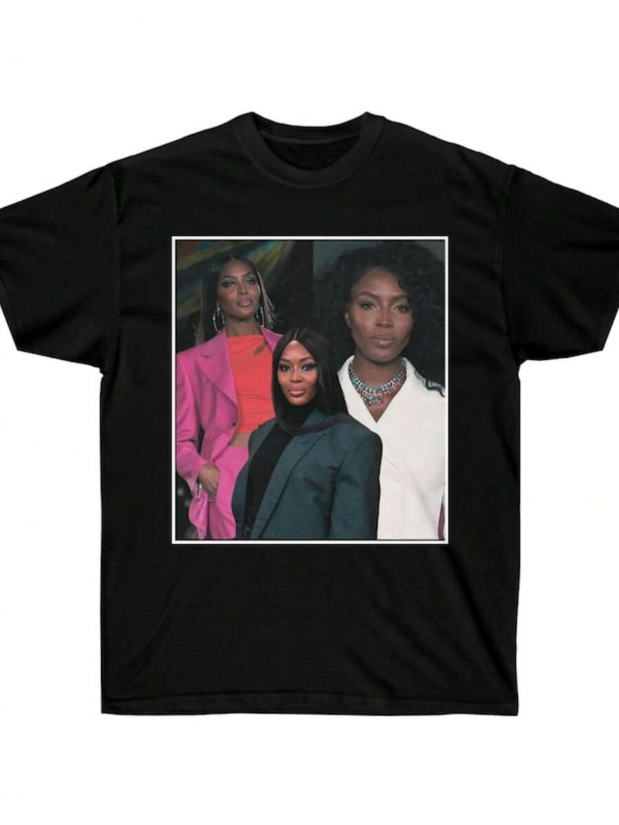 NAOMI CAMPBELL Unisex Graphic Tee _ Naomi Campbell Vintage Unisex Crewneck - 黑色 - 查看 1