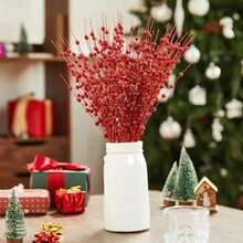 Joiedomi - 12 Adornos de Tallo de Bayas Artificiales con Purpurina, 17 Pulgadas, Varillas Decorativas Blancas, ramitas con Purpurina para decoración de árbol de Navidad, Corona, Manualidades,(rojas) - Multicolor - Ver 6