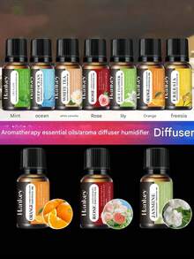 12pcs Essential Oil Set, Including Rose, Lavender, Vanilla, Sandalwood, Cherry Blossom, Jasmine Oils, Also Includes Diffuser, Candles, Aroma Stone, Humidifier, Car Diffuser, Refill Liquid