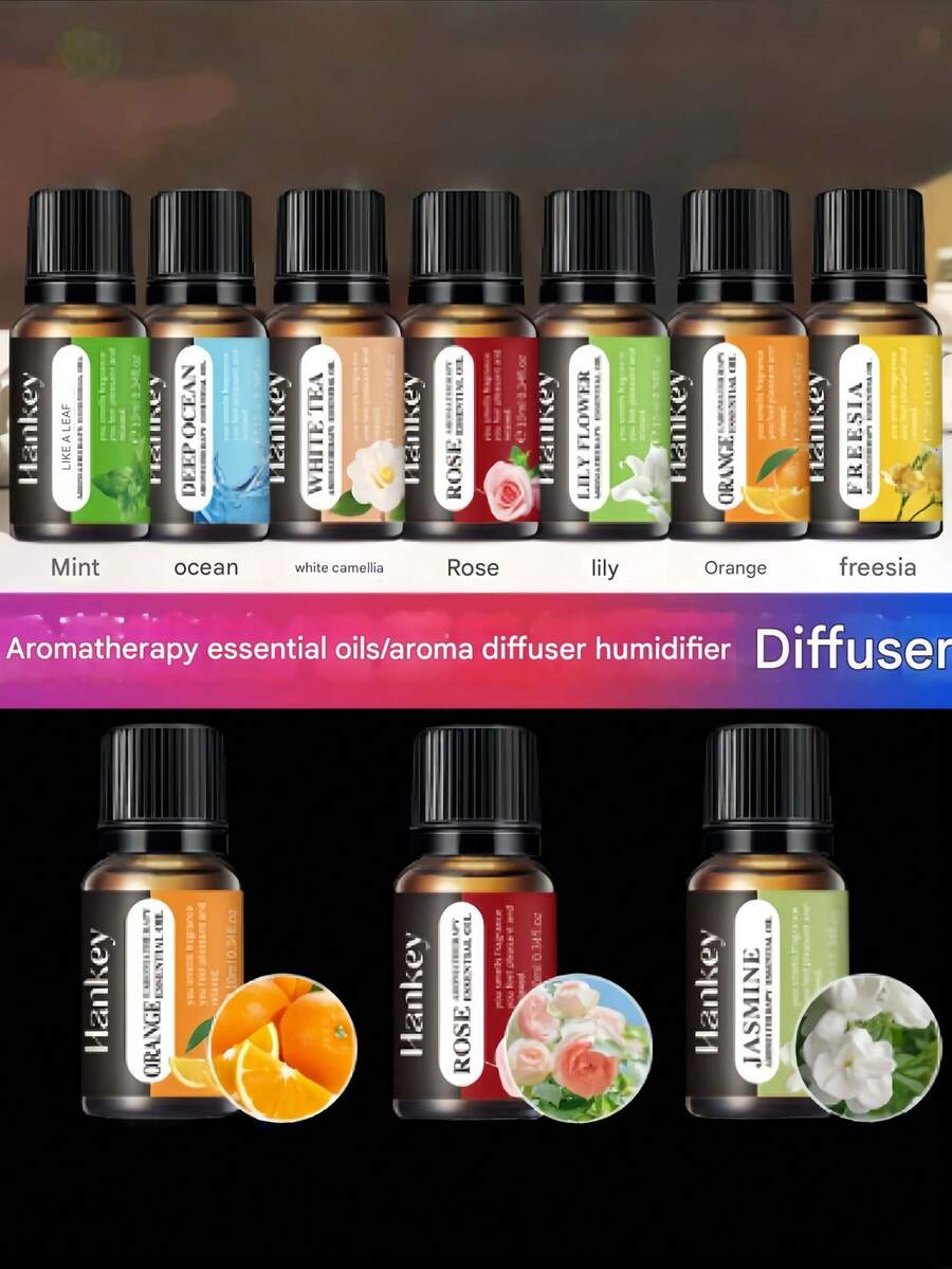 12pcs Essential Oil Set, Including Rose, Lavender, Vanilla, Sandalwood, Cherry Blossom, Jasmine Oils, Also Includes Diffuser, Candles, Aroma Stone, Humidifier, Car Diffuser, Refill Liquid