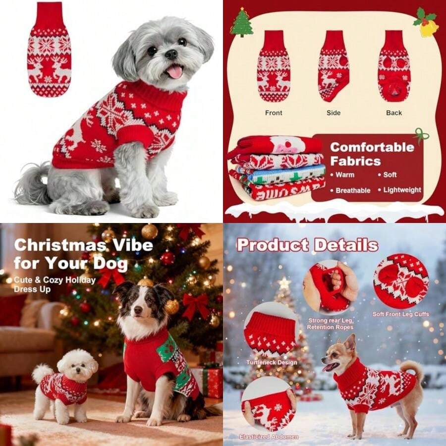 Suéter navideño para perros pequeños, medianos y grandes, machos y hembras. Cuello de punto suave y cálido, para fiestas de invierno. Ropa divertida para cachorros para jugar en interi(Reno de Navidad Large) - Multicolor - Ver 1