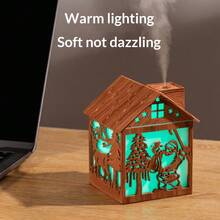 Christmas House Humidifier, USB Home & Bedroom Humidifier With Creative Hollow-Out Design, Mini Nightlight With 7-Color Gradient Lighting, Suitable For Home, Office, Car, Dorm To Create Romantic Atmosphere For Christmas, New Year, Independence Day - Coffee Brown - View 7