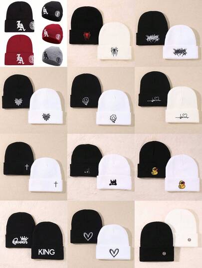 男女通用Y2K风格刺绣针织滑雪帽，户外防寒针织帽，休闲百搭冬季保暖帽，适合日常通勤