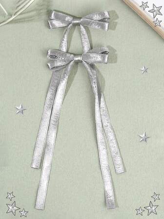 2 st silver hårrosetter för kvinnor flickor enfärgade långa rosett krokodilklämmor eleganta rosett hårspännen bröllopsfest rosett hårspännen flickor högtidsgåvor rosett hårnålar kvinnor håraccessoarer, klospännen, hårspännen