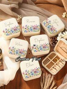 1pc Personalized Wildflower Field Beige Jewelry Box Zipper Closure Customizable Name Bridesmaid Gift Graduation Birthday Gift Wedding Gift Jewelry Organizer Case - Multicolor - View 5