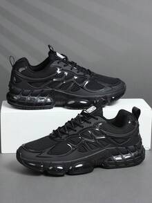 男士休闲气垫运动鞋，舒适缓震防滑设计，适合户外运动和日常穿着。 - 黑色 - 查看 3