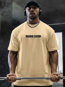 High-Quality Men's Oversized T-Shirt, Bulking For Life, Cat Ramen Print, Gym Streetwear, Premium Cotton Fabric, Comfortable - 米色 - 查看 2