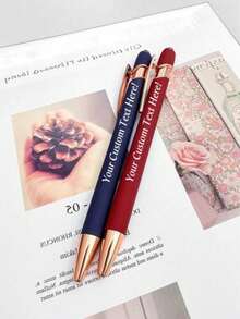 1-50pcs Customized Text/Logo Personalized Luxury Soft Touch Rose Gold Refined Custom Ballpoint Pen, Rubber Stylus Capacitive Ballpoint Pen, Ideal Gift For Children, Students, Teachers, Family And Friends - Black - View 7