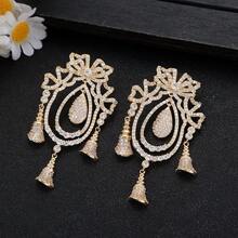 1 Pair Luxury Cubic Zirconia Bow Teardrop Tassel Decorated Earrings, Suitable For Women, Wedding/Formal Occasions - Gold - View 8